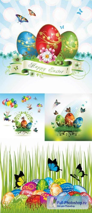 Easter cards and decorations butterfly eggs