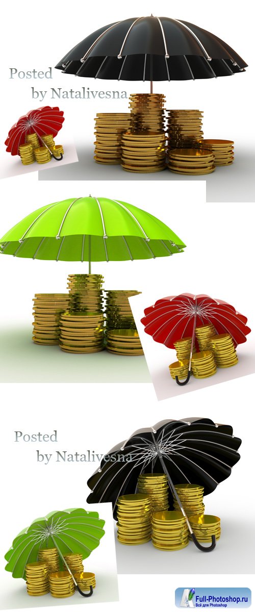        / Umbrellas and gold coins - Stock photo