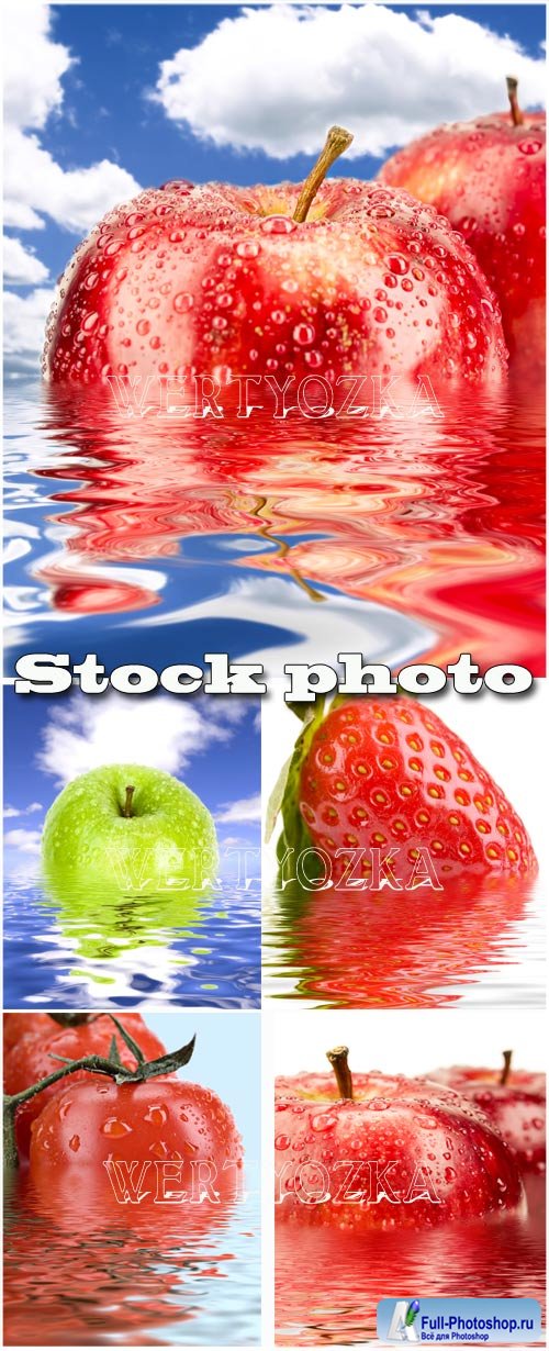     / Fruits in water droplets - Raster clipart