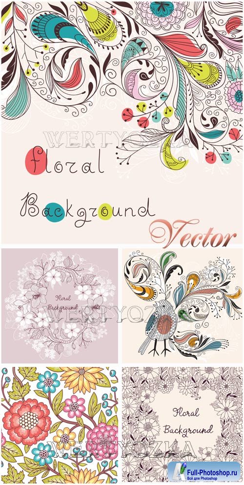      / Background with flowers and ornaments - vector clipart