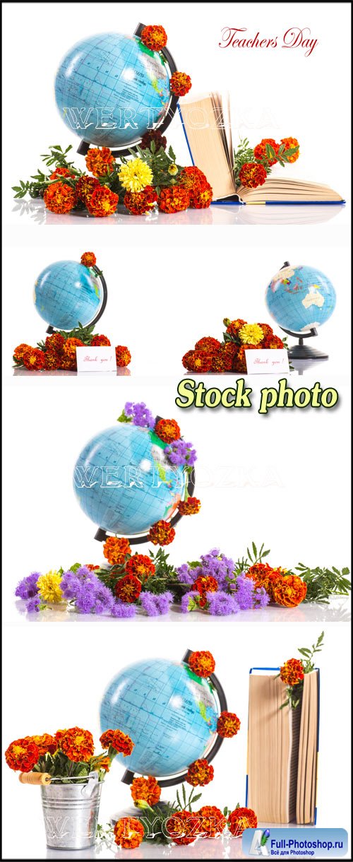     / Globe with flowers - Raster clipart