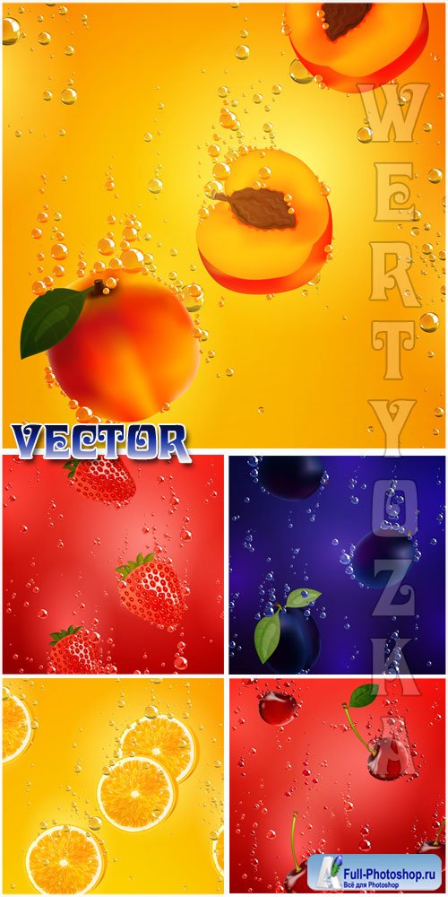    , , , ,  / Vector backgrounds with fruit, strawberry, cherry, plum, lemon