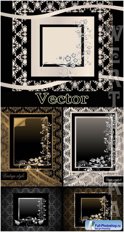         / Vector black background with a gold and silver decor