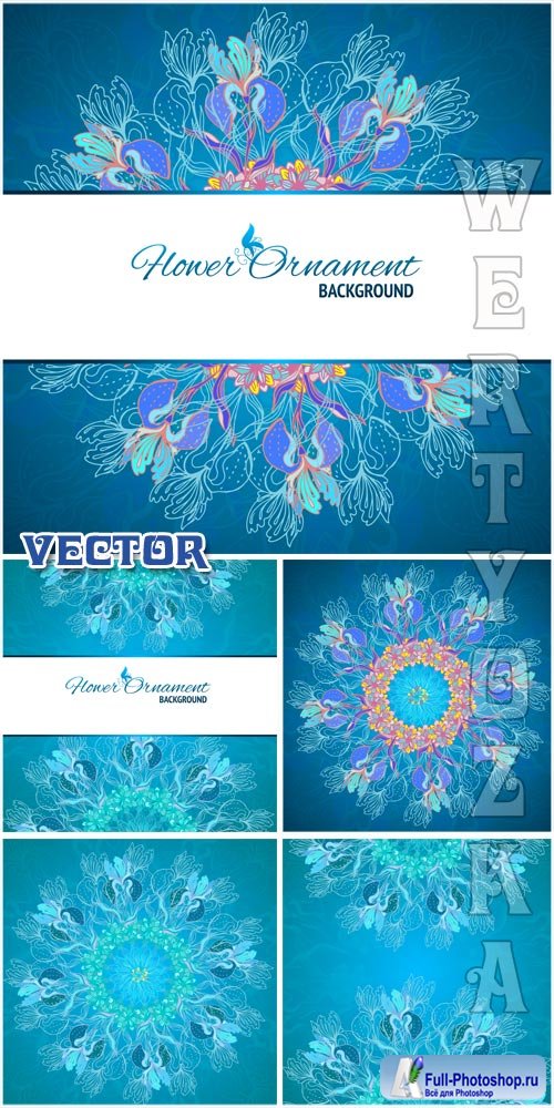       / Turquoise vector backgrounds with floral patterns