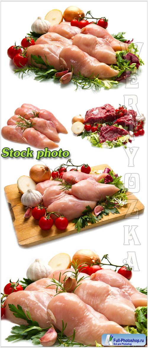         / Meat with vegetables and greens on a white background - raster clipart
