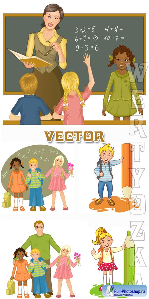    / Pupils and teacher - vector
