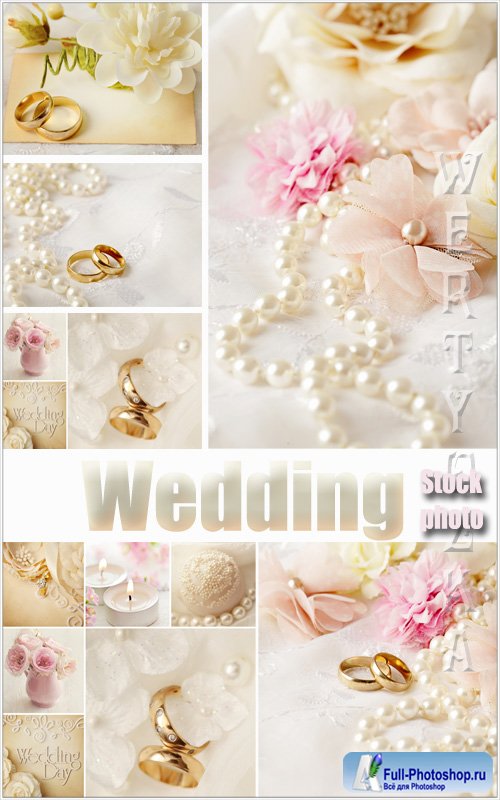   / Wedding collage with roses and wedding rings - Raster clipart