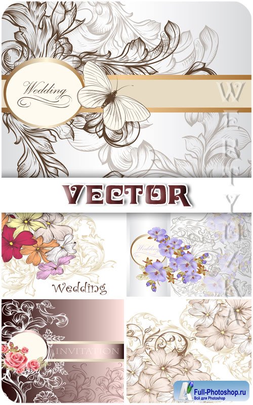       / Wedding backgrounds with flowers and butterflies - vector