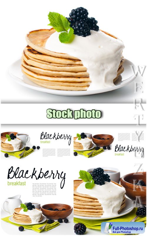 ,    / Breakfast, pancakes with blackberry - Raster clipart
