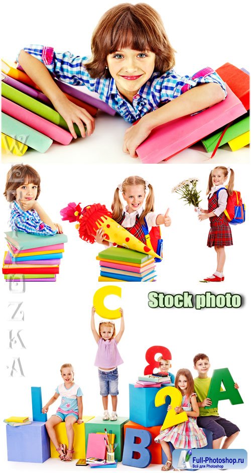     / Girls schoolgirl with books - Raster clipart