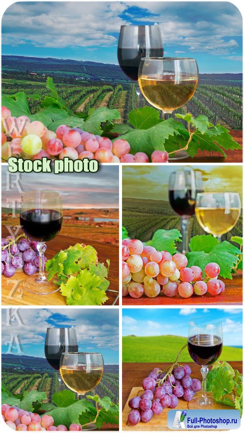     / Glasses of wine and grapes - Raster clipart