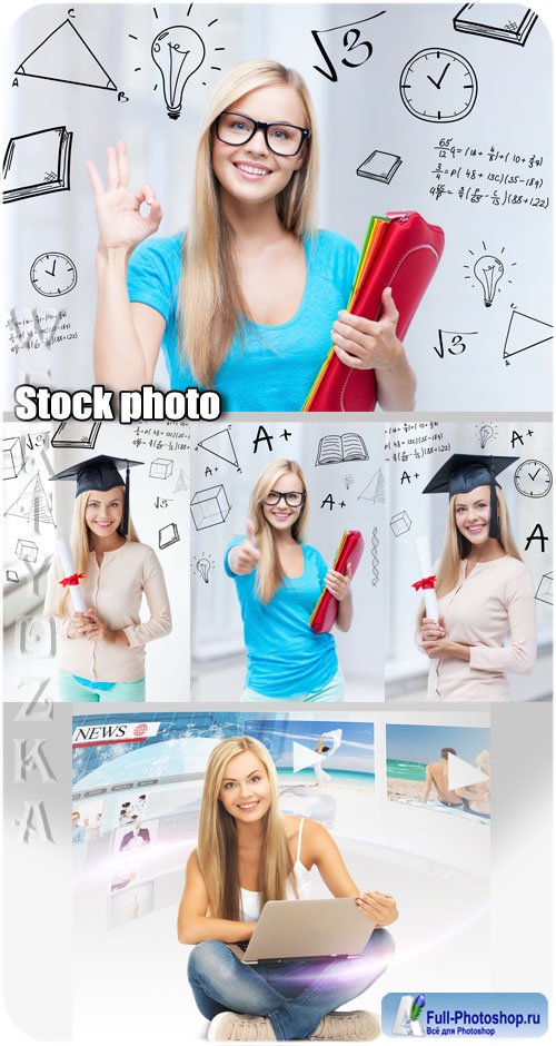 ,    / Student girl with a laptop - Raster clipart