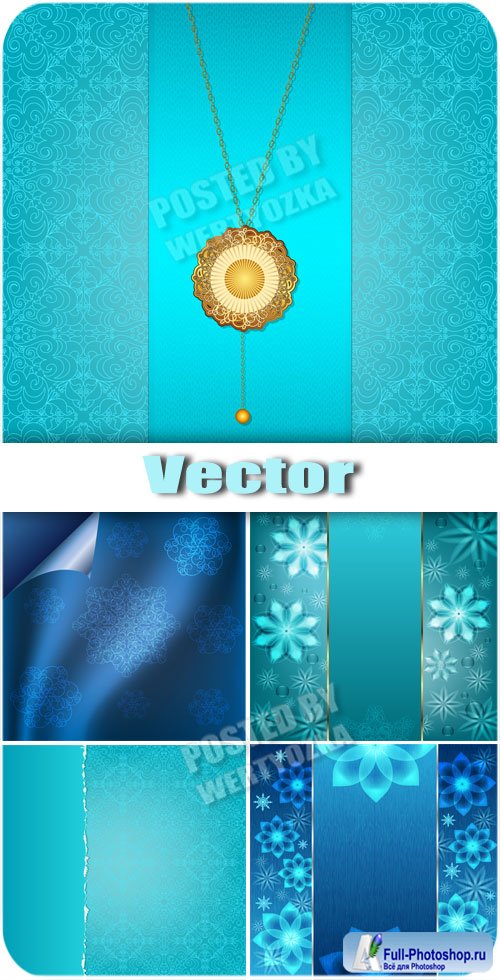     / Blue and turquoise background with floral patterns - vector