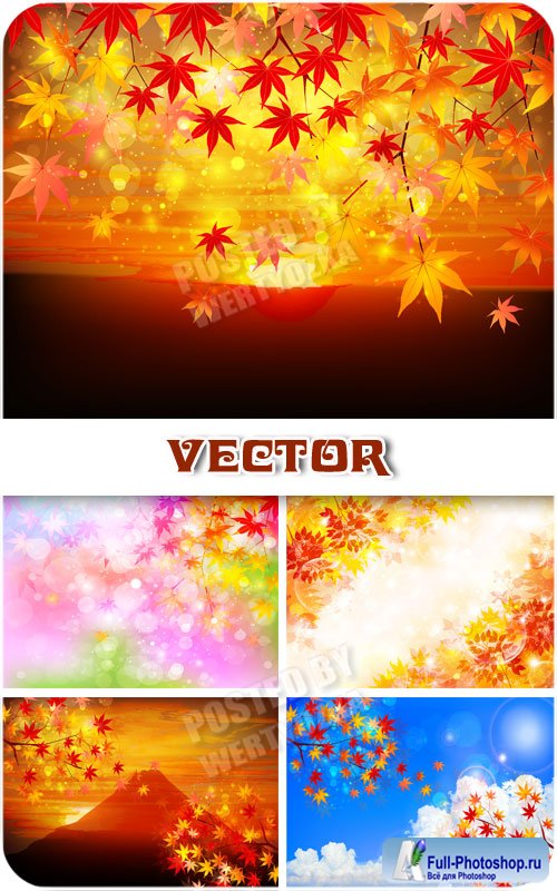      / Autumn background with yellow leaves - vector