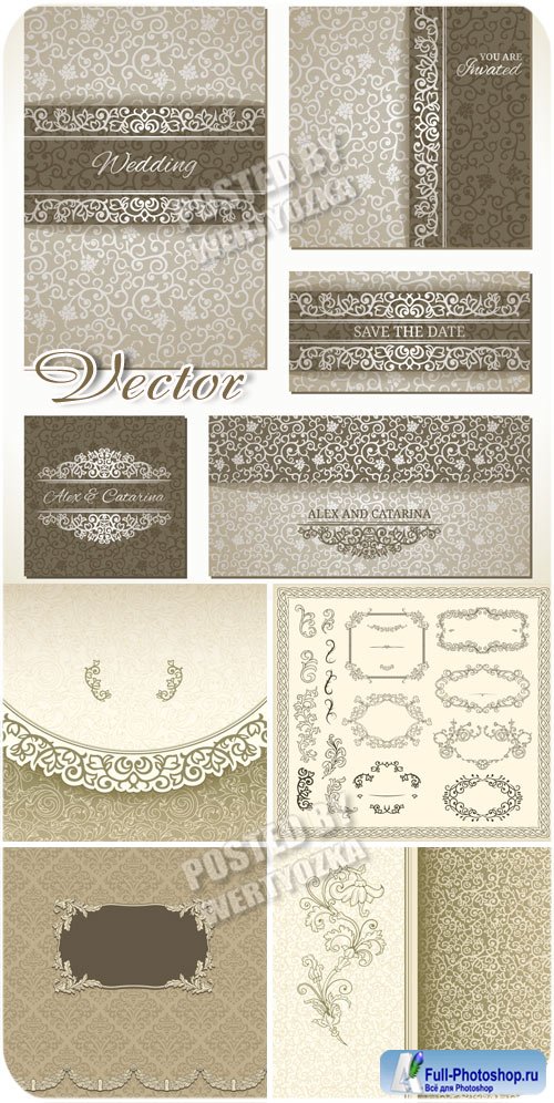  ,    / Wedding backgrounds, vintage frame ornaments - vector