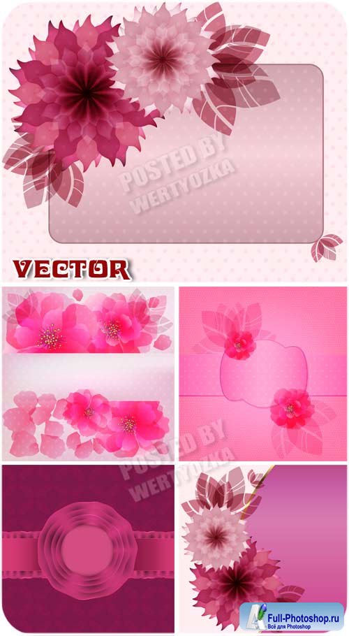       / Vector pink background with beautiful flowers