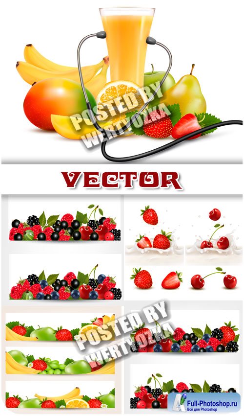    ,  / Fruit and fresh juice, banners - stock vector