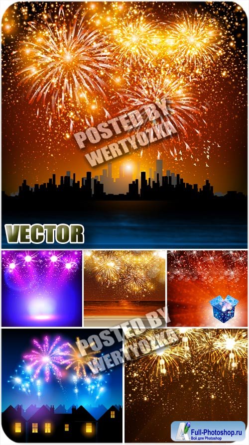    / Fireworks over the city - stock vector