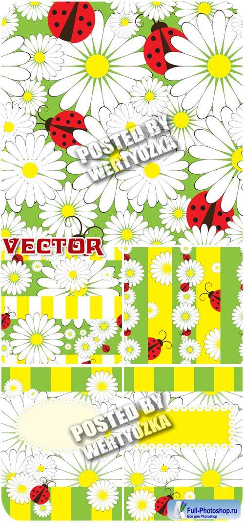     / Daisies and ladybugs - stock vector