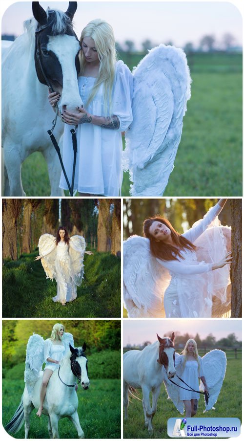   ,    / Girls with wings, girl with horse - Stock Photo