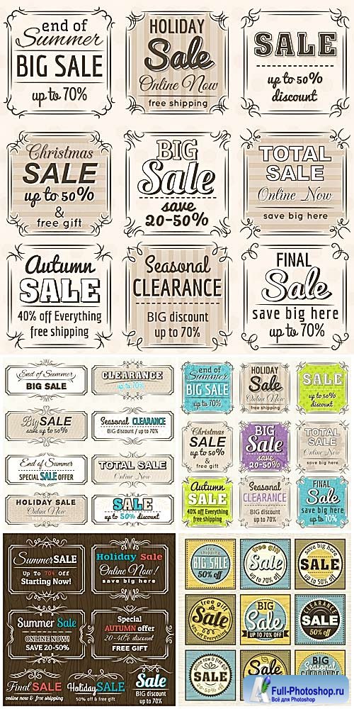 ,      / Sale, vector labels in vintage style