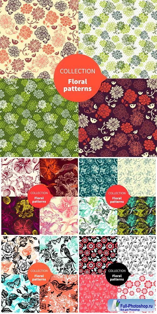      / Collection of floral textures vector