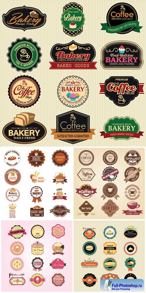    , ,  / Food labels vector, bread, coffee