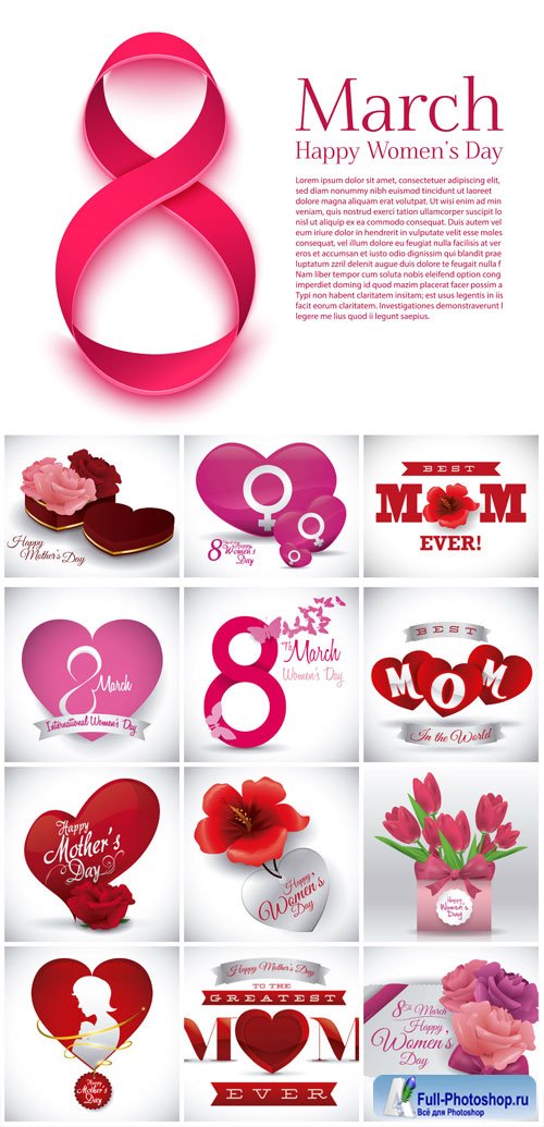 Women's Day on March 8, flowers, vector backgrounds
