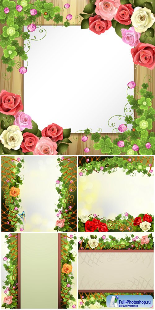 Vector backgrounds with clover and roses