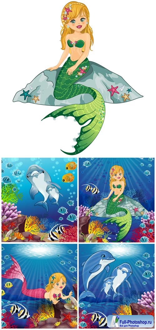 Mermaid and dolphins in the vector