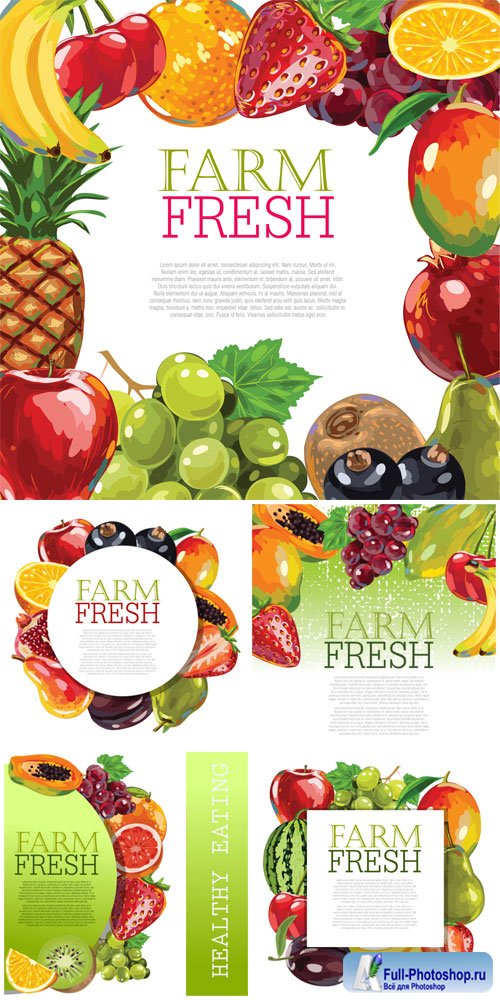 Assorted fruits, backgrounds vector