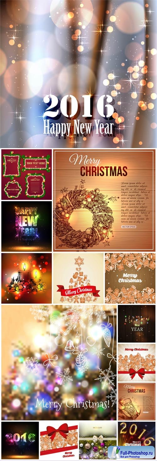 Christmas and New Year, vector backgrounds 2016