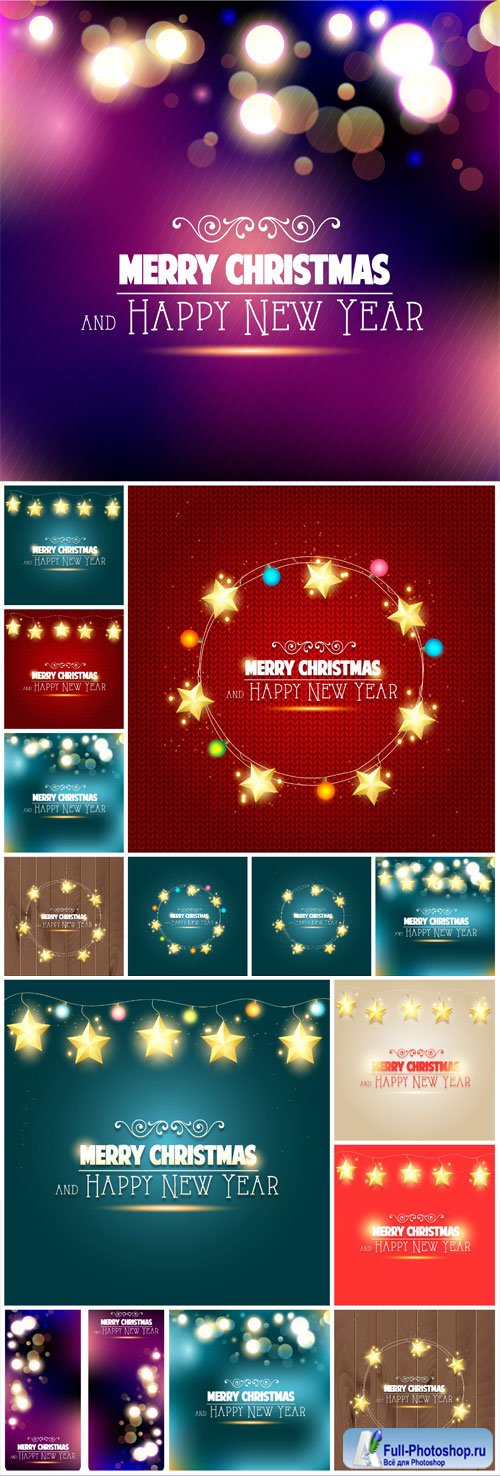 Christmas vector backgrounds with bright stars