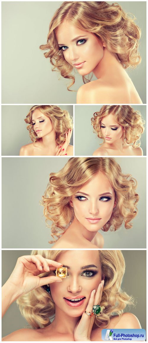 Pretty blonde girl with hairstyle curled hair