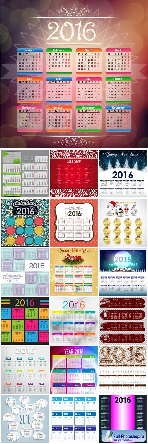 2016 calendars, vector