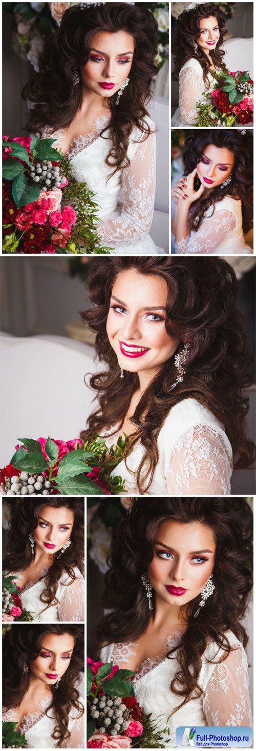 Charming bride with a bouquet of flowers - Stock photo