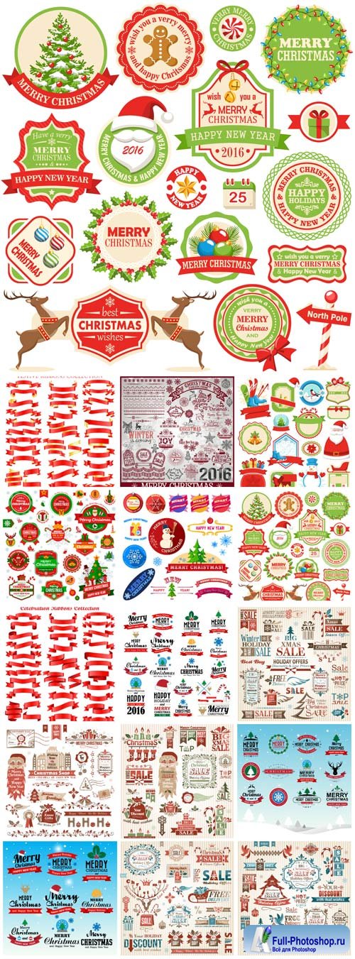 2016 Merry Christmas, New Year, labels and logos in the vector