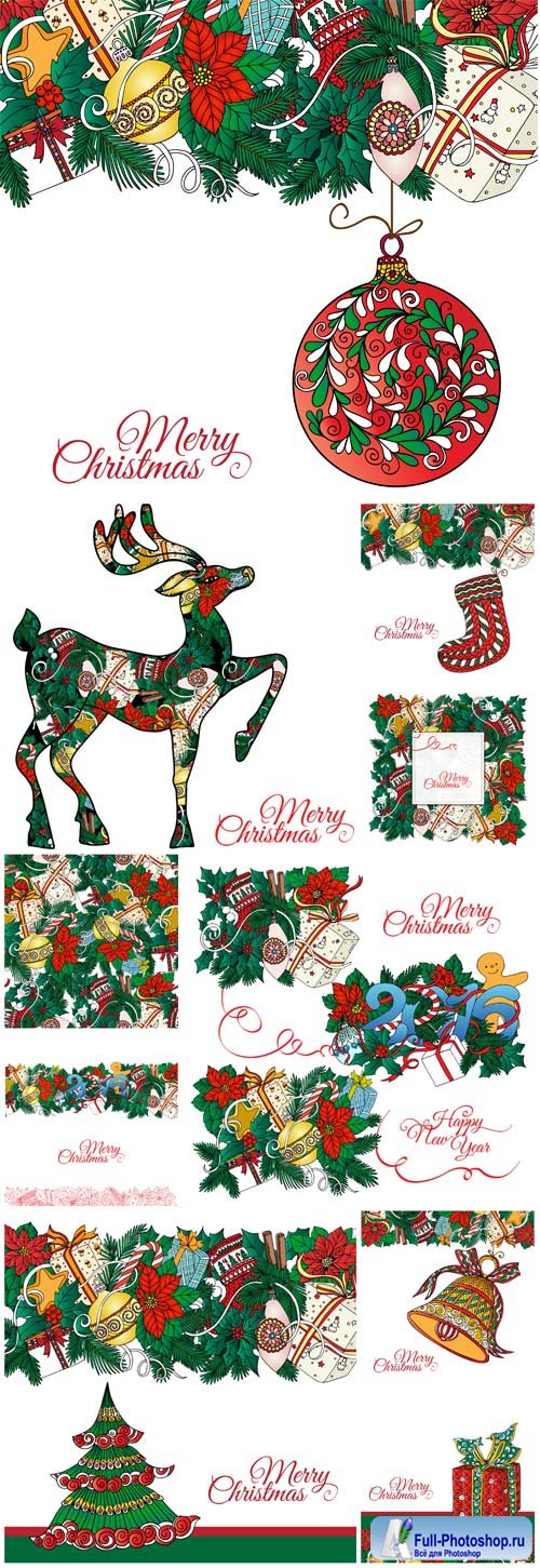 New Year, Christmas elements, backgrounds in a vector