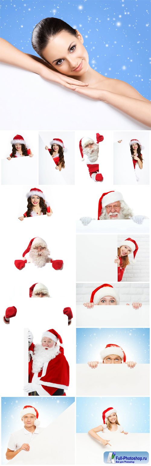 Christmas people with banners - Stock photo