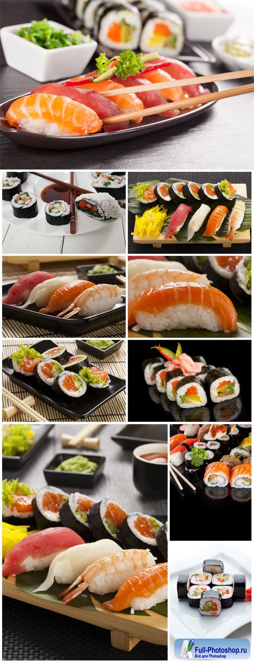 Sushi sets, rolls, sauce, wasabi - Stock photo