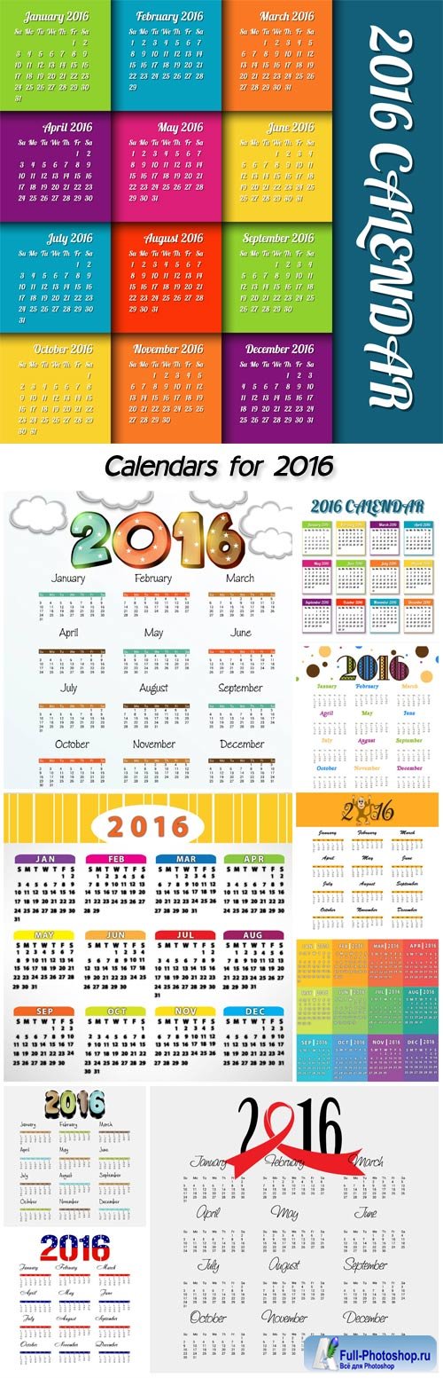 Calendars for 2016, vector