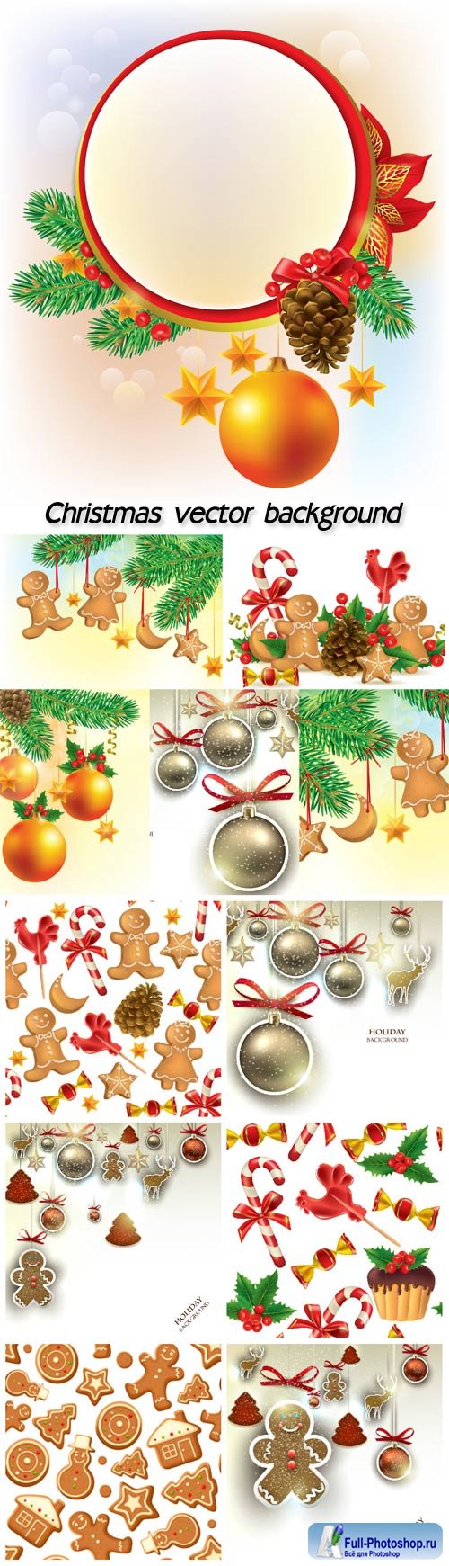 Christmas vector set of Christmas tree with decorations
