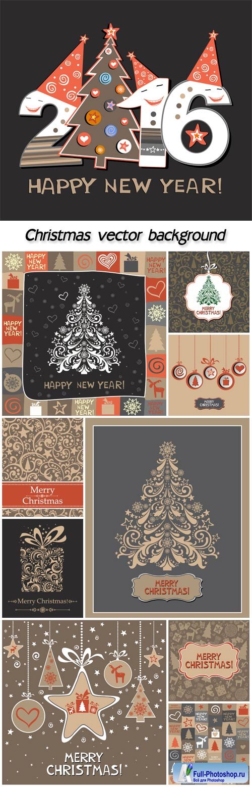 Christmas vector set in vintage style