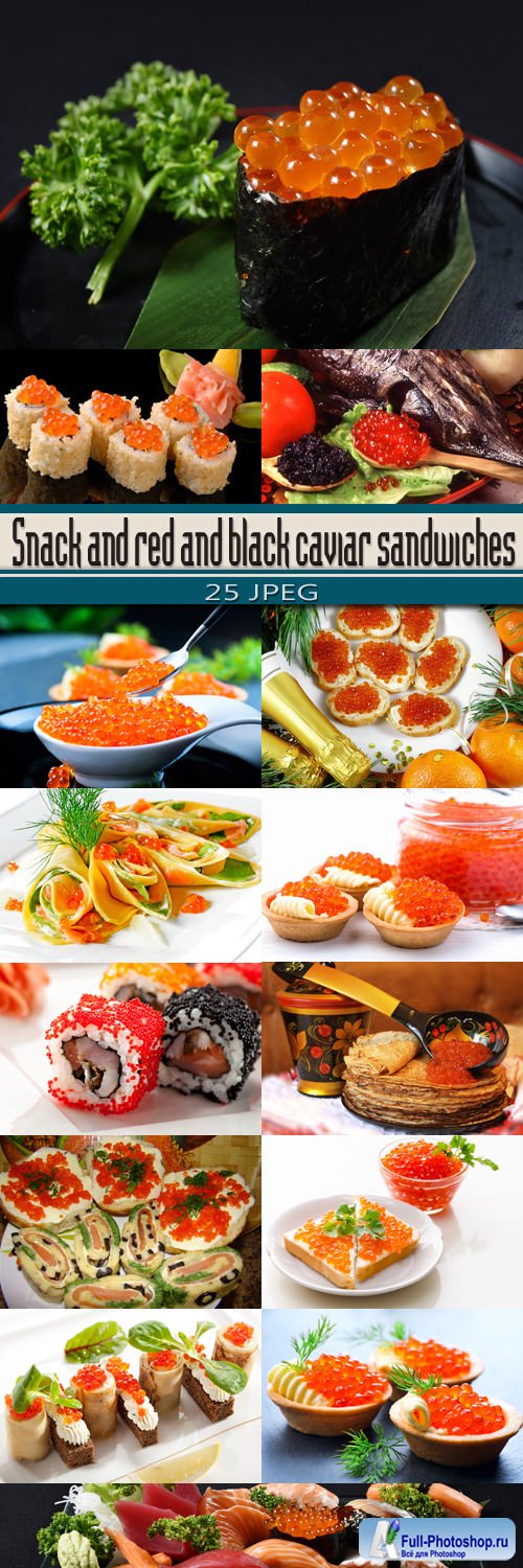 Snack and red and black caviar sandwiches