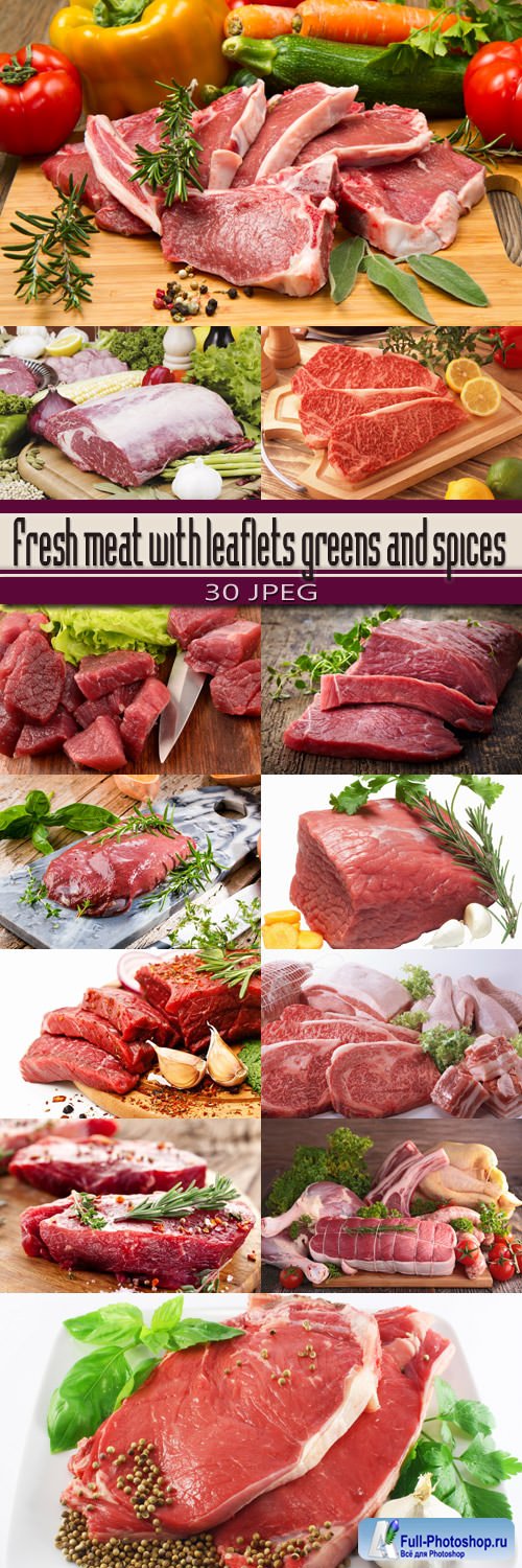 Fresh meat with leaflets greens and spices