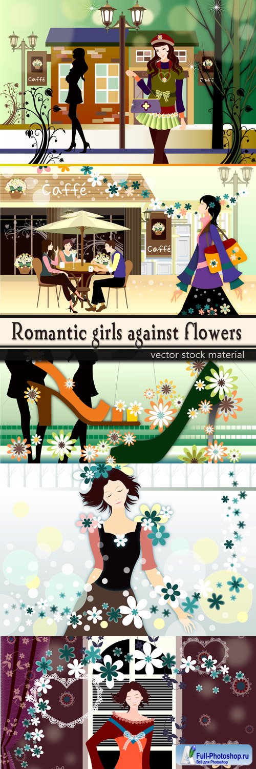 Romantic girls against flowers