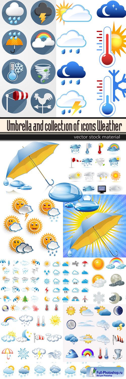 Umbrella and collection of icons Weather