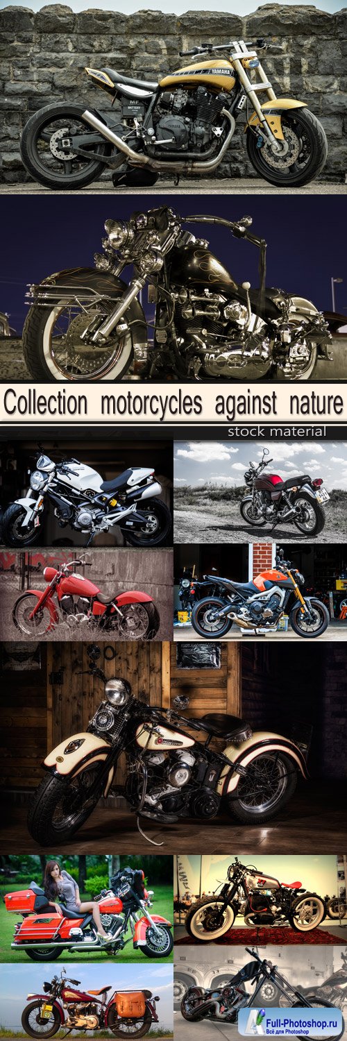 Collection motorcycles against nature