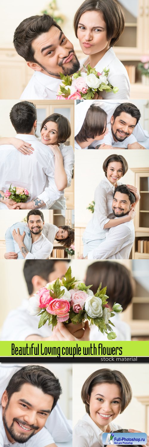 Beautiful Loving couple with flowers and gentle embraces