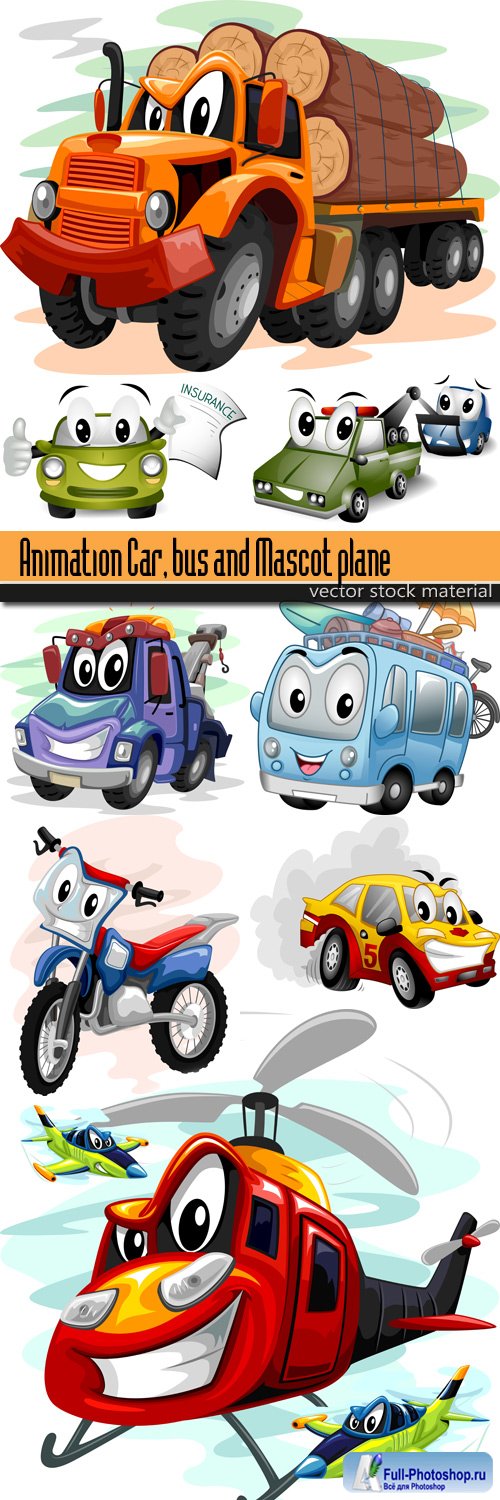 Animation Car, bus and Mascot plane